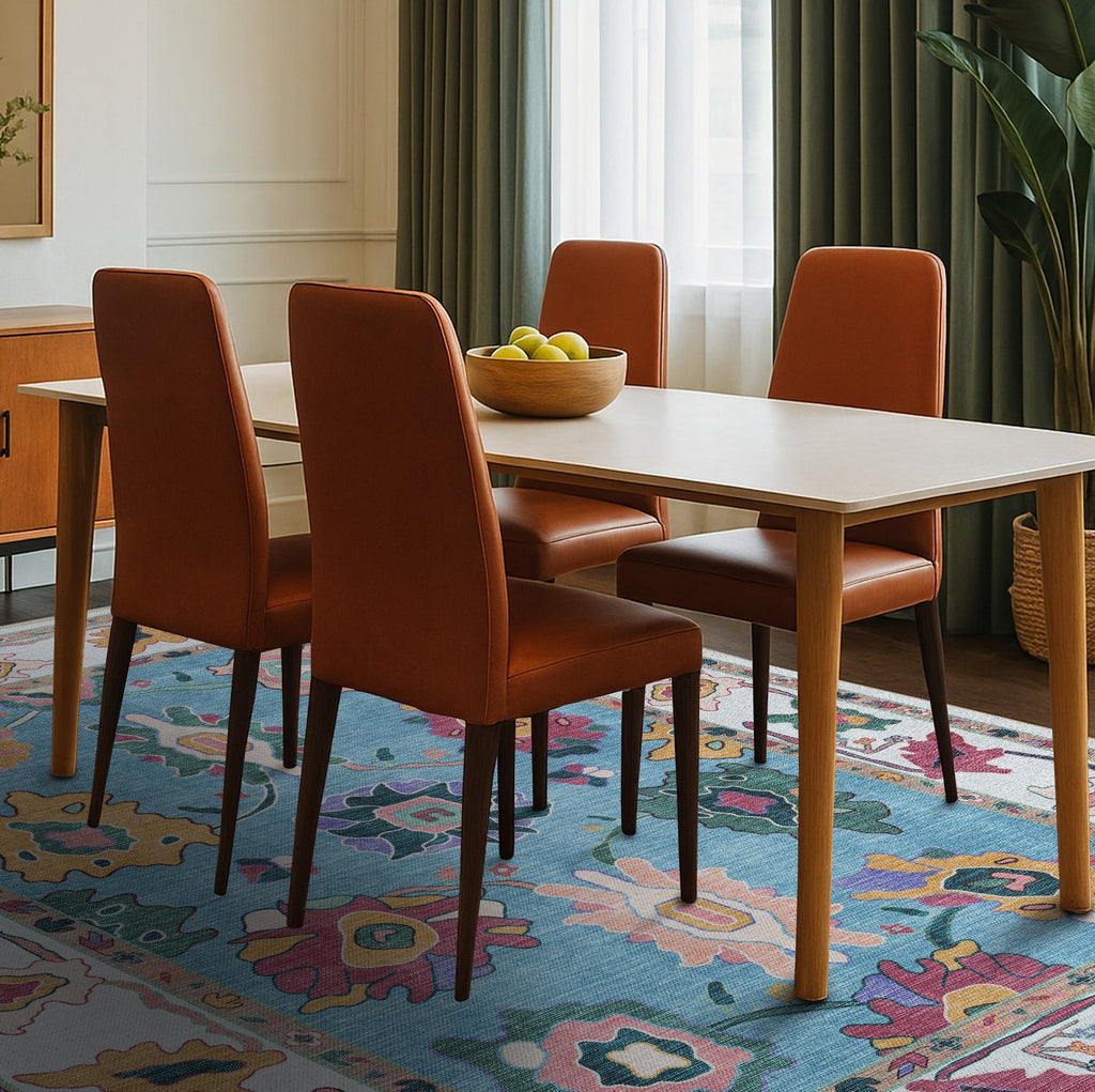 Farhana Green Colorful Floral Modern Oushak Rug