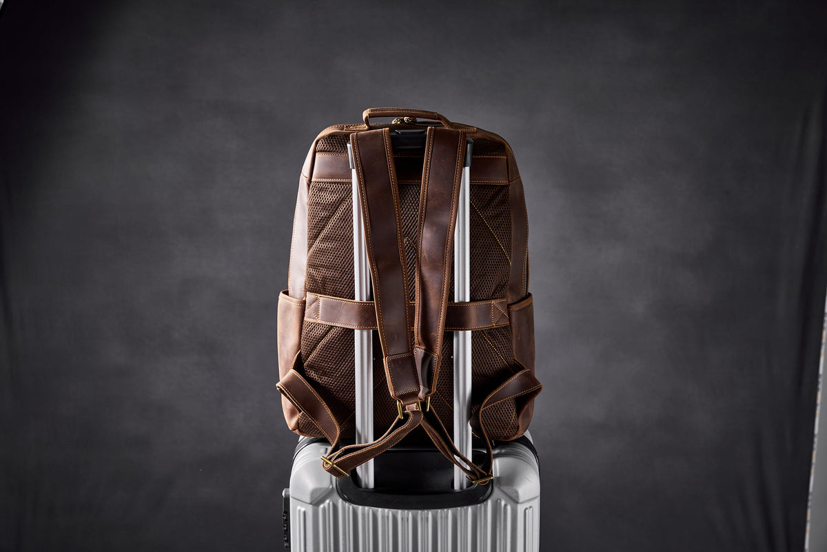 Crazy Horse Leather Backpack Men Laptop Backpack Handmade Travel Backpack MSG7635