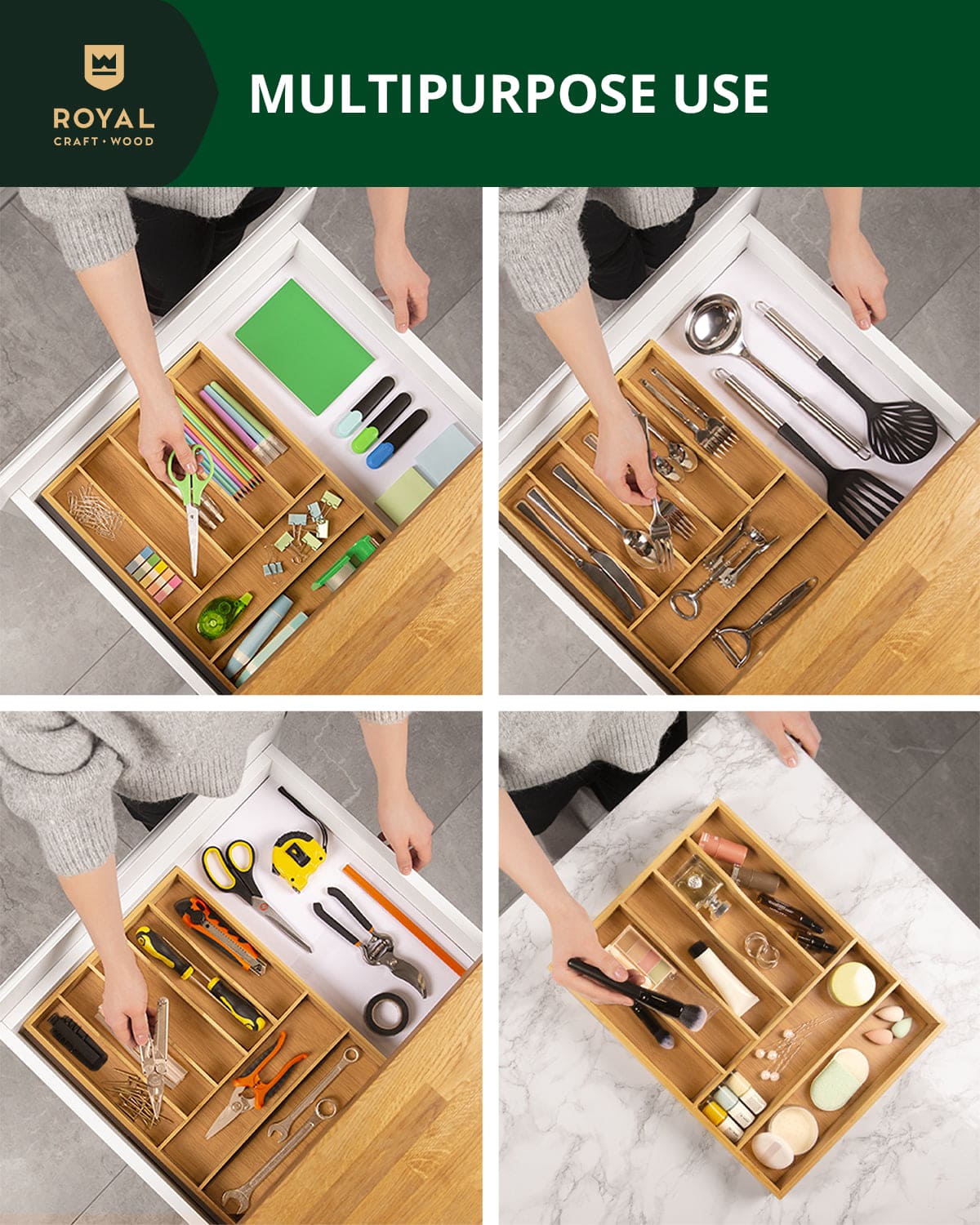 Basic Silverware Drawer Organizer, Natural